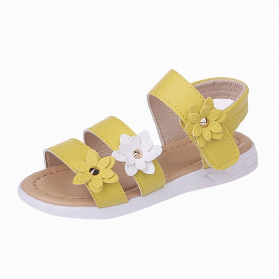 Ymyiu Toddler Sandals Girls Sandals Summer Open Toe Flats Shoes Dress Sandals for Toddler Little Kid Big Kid Size 8.5 (Yellow,Toddler 8.5)