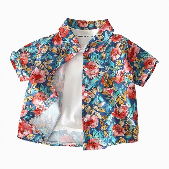 Ymyiu Toddler Shirts Short Sleeve Boys Short Sleeve Dress Shirts Kids Summer Beach Button Down Shirt Size 9-10 Years(Red, 9-10 Years)