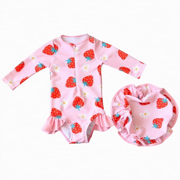 Ymyiu Toddler Swim Suit Baby Toddler Girl Long Sleeve Swimsuit One Piece Zipper Rash Guard Bathing Suit with UPF 50+ Sun Protection 3T 4T (Light Pink,3-4 Years)