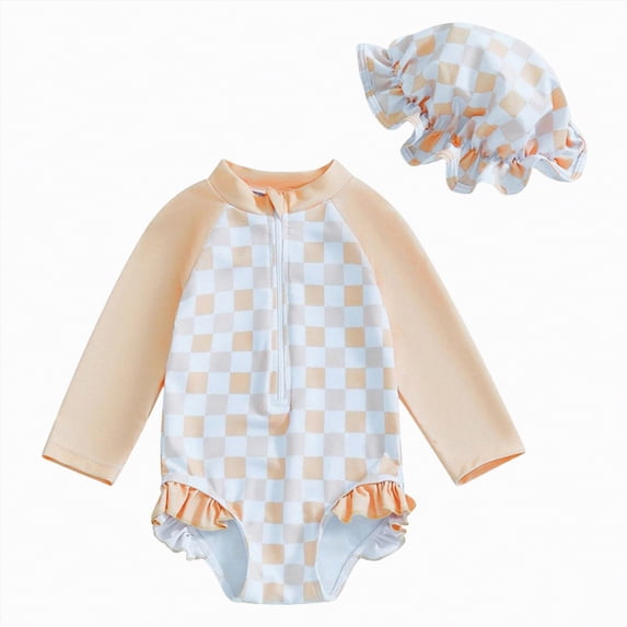 Ymyiu Toddler Swim Suit Long Sleeve One Piece Swimsuit for Toddler Girls Baby Girl Rashguard Shirt with UPF 50+ Sun Protection 6-12 Months (Yellow,6-12 Months)