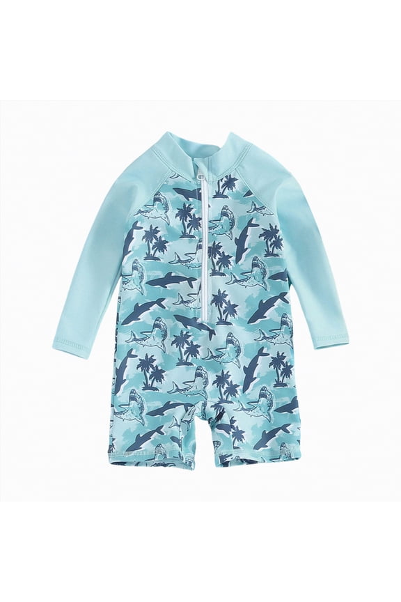 Toddler Swimsuit Boy Boys Full Body Rash Guard Bathing Suit Sun Protection Zip Up One Piece Sunsuit 9-12 Months (Light Blue,9-12 Months)