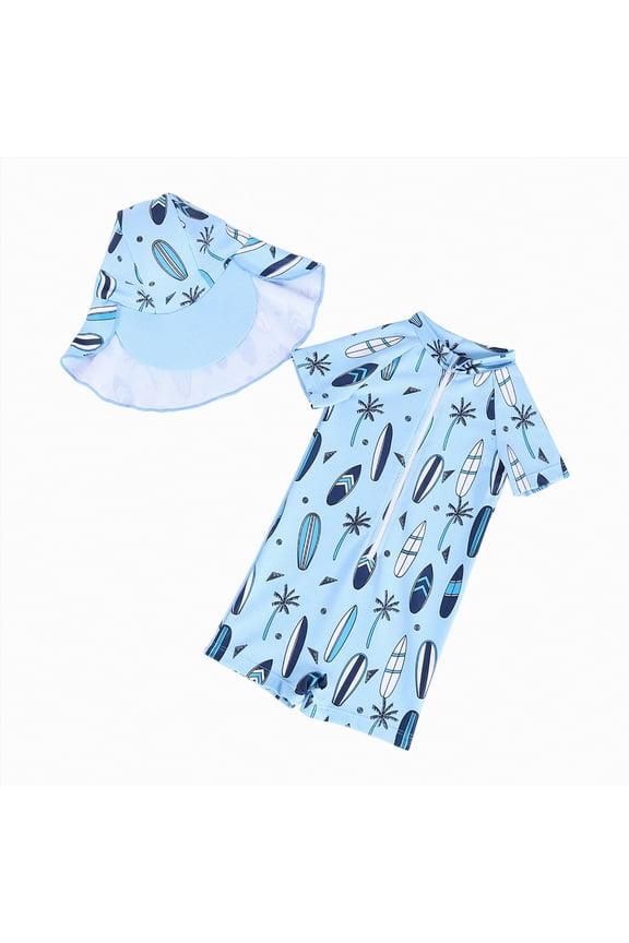 Toddler Swimsuit Boy Swimming Costume Boys Swimsuit All in One Short Sleeve UV50 Protection 6-12 Months (Sky Blue,6-12 Months)