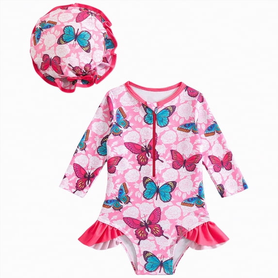 Ymyiu Toddler Swimsuit Girl Baby Girls Swimsuit Long Sleeve Swimwear Sun Protection Toddler One Piece Swimsuit Bathing Suits 5T 6T (Blue,5-6 Years)