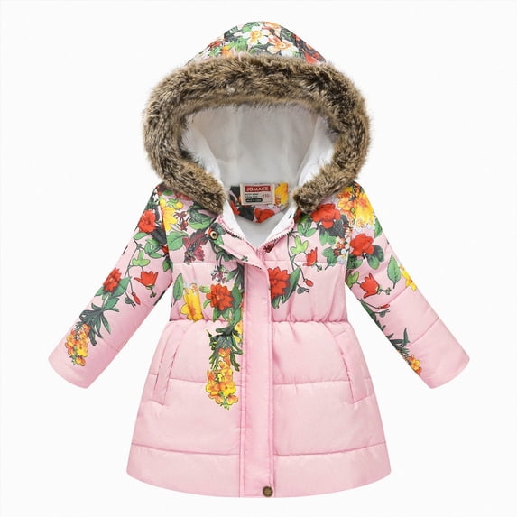 Ymyiu Toddler Winter Coats Girl's Lightweight Winter Coat Lined Long Puffer Jacket Waterproof Warm Quilted with Hood 3T 4T(Pink, 3-4 Years)