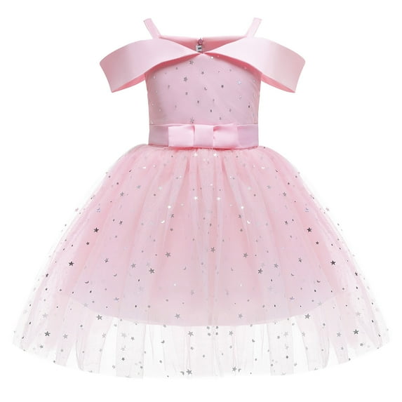 Ymyiu Tulle Dress for Girls Toddler Girls Sequin Dress Sparkly Gown Party Dresses Little Kids A-Line Velvet Dress 5T 6T (Pink,5-6 Years)
