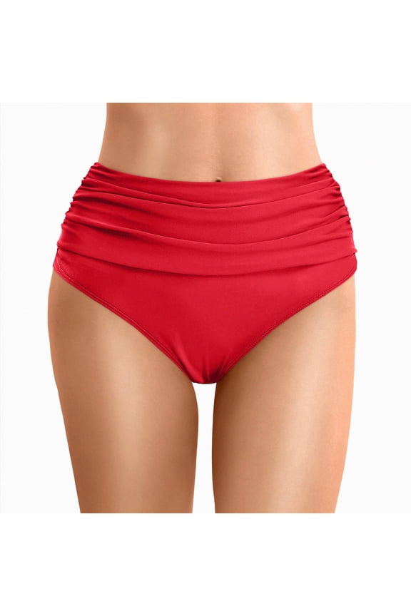 Women Bikini Bottom Women's High Waisted Bikini Bottom Tummy Control Ruched Bathing Suit Swim Bottom(Red, M)