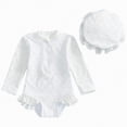 thumbnail image 1 of Ymyiu Baby Swimsuit Girl Spf 50 Baby Girls Long Sleeve One Piece Rash Guard Swimsuit with Zipper UPF 50+ Sun Protection 3-6 Months (White,3-6 Months), 1 of 6