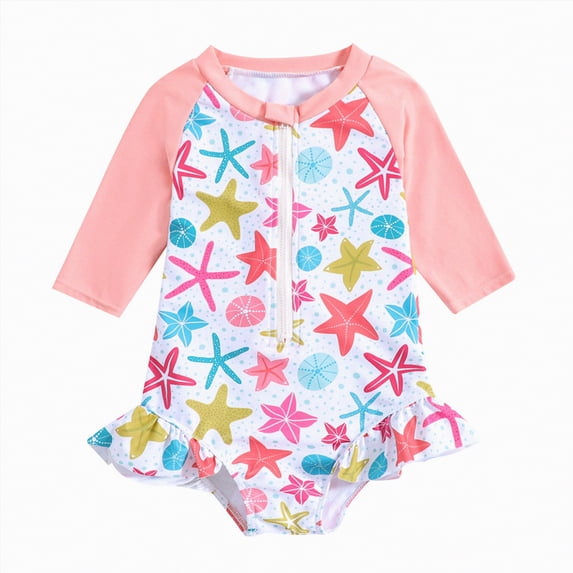 Ymyiu Swimsuit Toddler Girl Infant Baby Swimsuit Girl Long Sleeve UPF 50+ Sun Protection One-Piece Rash Guard with Hat Zipper Bathing Suit 2T 3T (Pink,2-3 Years)