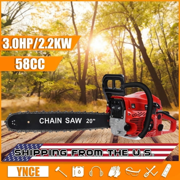 Ynce 58CC Gas Powered Chainsaw 20 Inch, 2-Cycle Engine with Chain & Bar, Heavy Duty Gas Chain Saw for Tree Felling, Logging, and Firewood Cutting