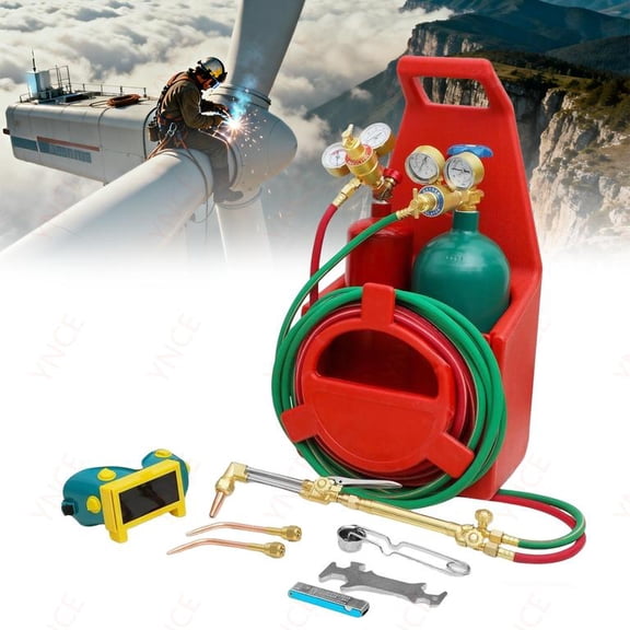 Ynce Long Pipe Brass Nozzle Welding Torch Kit with Gauge for Oxygen Acetylene, Dual Purpose Brass Nozzle Welding & Cutting Torch Kit Soldering Equipment