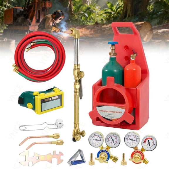 Ynce Oxy Acetylene Torch Kit,Portable Oxyacetylene Torch Kit Professional Welding Brazing Cutting Kit with Gas Tank and Pressure Gauge for Soldering Brazing Sparker Protection Glass Without DOT Gas