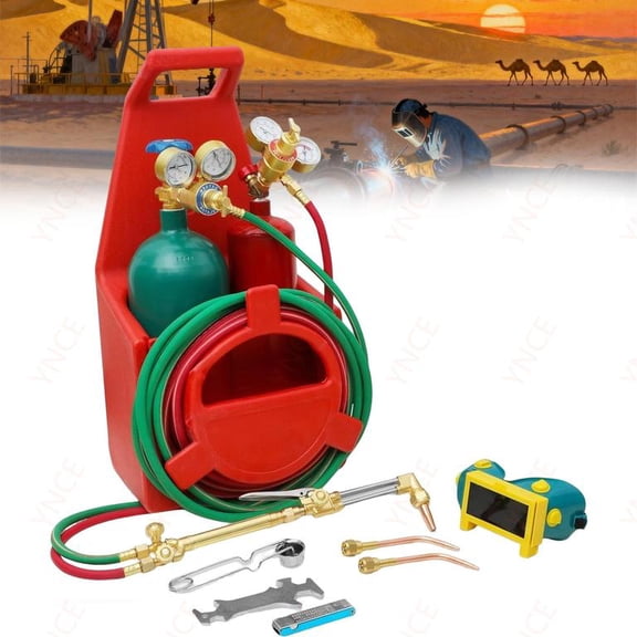 Ynce Oxyacetylene Torches,Oxy Acetylene Torch Kit,Cutting Torch Kit,4L Oxygen & 2L Acetylene Tanks, Oxygen Acetylene Cutting Torch Kit,Precision Gauges for Iron/Steel Welding,Brazing,Cutting,Bendi