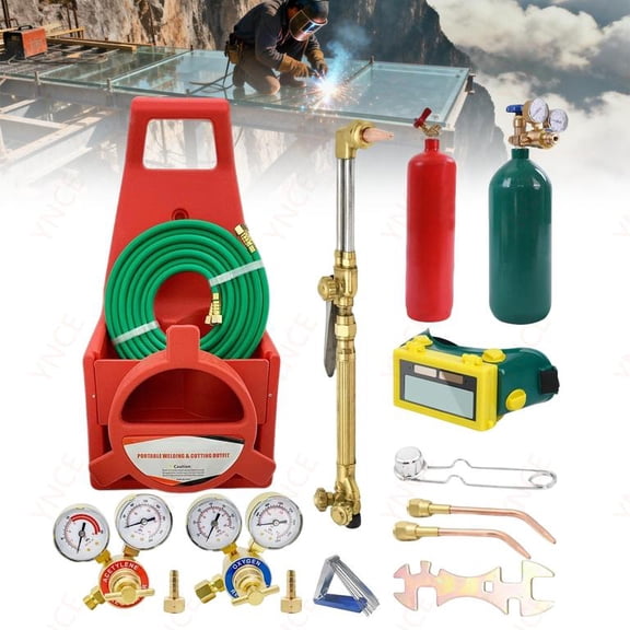 Ynce Oxygen Acetylene Torch Kit,Portable Oxyacetylene Torches with Gauge,Long Pipe Brass Nozzle,Welding Brazing Cutting Torch Kit,Professional Portable Acetylene Torch Kit for Welding