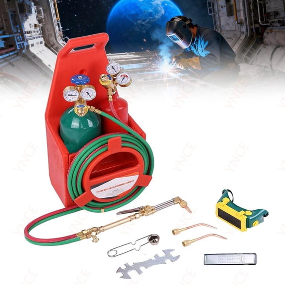 Ynce Oxygen Acetylene Torch Kit, Portable Oxyacetylene Welding and Cutting Torch Kit, Long Pipe Brass Nozzle with Gauge, Professional Portable Acetylene Torch Kit for Welding