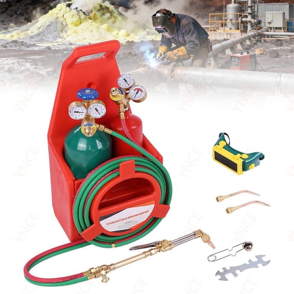 Ynce Oxygen Acetylene Torch Kit, Portable Oxyacetylene Welding and Cutting Torch Kit, Long Pipe Brass Nozzle with Gauge, Professional Portable Acetylene Torch Kit for Welding