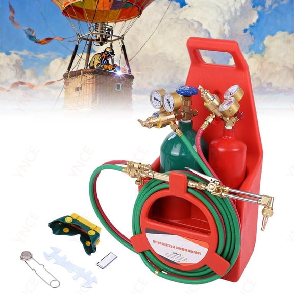 Ynce Oxygen Acetylene Torch Kit,Portable Welding Cutting Torch Kit with Long Pipe,Brass Nozzle, Gauge, 4L & 2L Acetylene Tank,Torch Cutting and Welding Kit for Iron or Steel