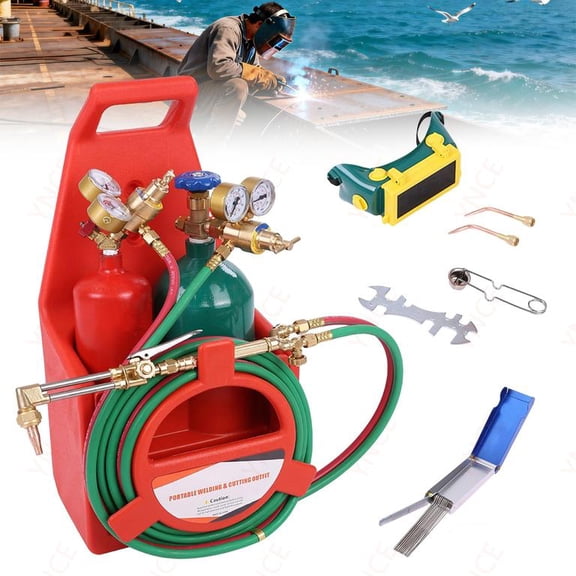 Ynce Oxygen Acetylene Torch Set, Portable Acetylene Welding Torch Kit with Tank, Upgraded Gas Welding Cutting Brazing Tool Set with Regulator Nozzle Tube