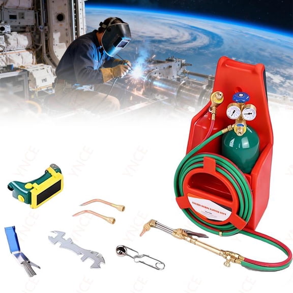 Ynce Oxy Acetylene Torch Kit, Long Pipe Brass Nozzle Cutting Torch Kit with Gauge Oxygen Acetylene, Portable Brass Nozzle Welding Cutting Torch Kit Soldering Equipment