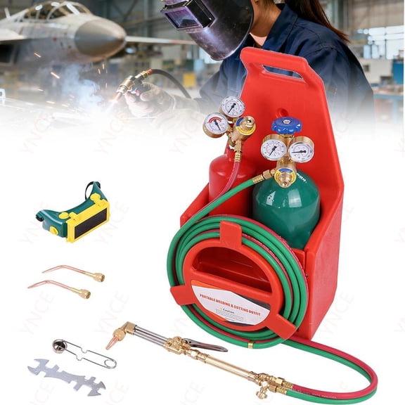 Ynce Oxygen Cylinder Welding Torch Kit,Oxyacetylene Torches Long Pipe Brass Nozzle Welding Torch Kit with Gauge Oxygen Acetylene Welding Cutting Torch Kit