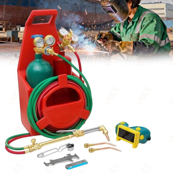 Ynce Oxygen Torch Kit, Portable Cylinder Metal Stand, Long Pipe Brass Nozzle Welding Torch Kit with Gauge, Portable Weld Torch Tank Kit, Propane Oxygen Torch Kit Gas Welding Torch