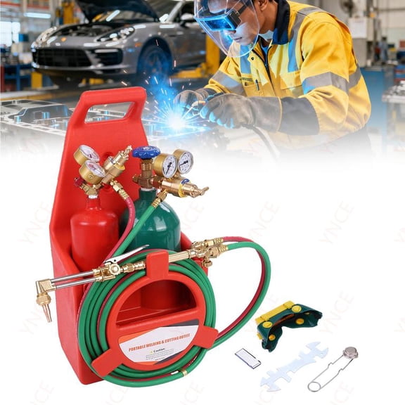 Ynce Portable Oxy Acetylene Torch Kit, Complete Welding & Cutting Kit with Oxygen & Acetylene Tanks, Dual Gauge, Regulators & Hoses, Professional Tote Oxygen Acetylene Torch Set for Brazing, Cutting