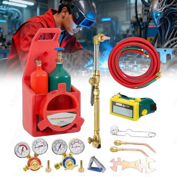 Ynce Oxyacetylene Welding and Cutting Torch Kit With Oxygen Acetylene Tanks, Long Pipe Brass Nozzle