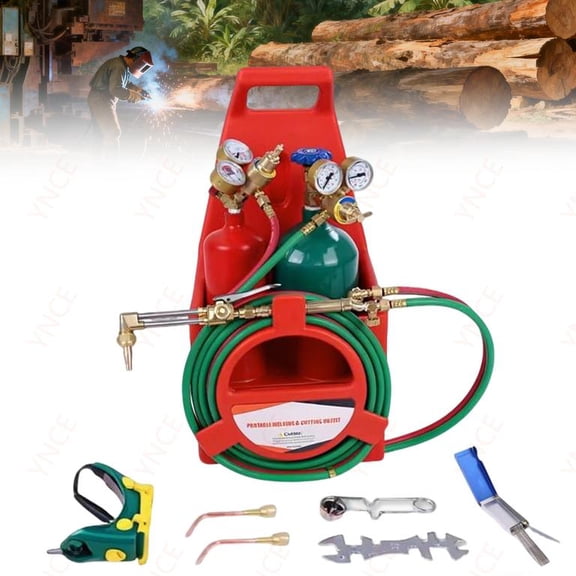 Ynce Portable Welding Kit, Oxygen Acetylene Torch Set with Carrying Case, Gas Cutting and Brazing Equipment, Professional Oxy-Fuel Welding Tool for Metal Fabrication, Regulators Hoses