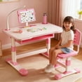 thumbnail image 1 of YNCE Kids' Study Desk and Chair Set with Adjustable Tilt Reading Stand LED Table Light and Large Drawer for Learning Activities 6-10 year old, 1 of 9