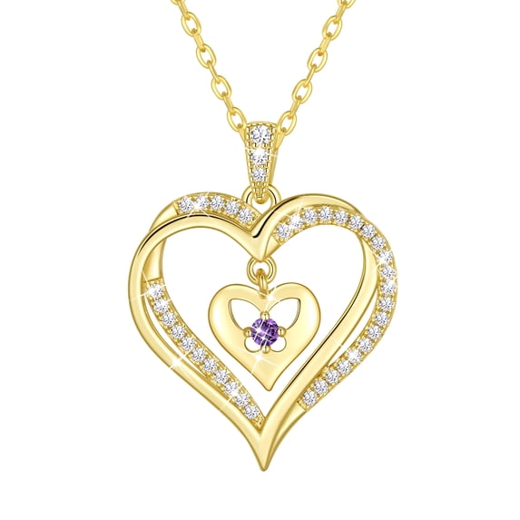 Yndra 18K Gold Plated Heart Necklace for Women,S925 Sterling Silver February Amethyst Birthstone Butterfly Pendant Necklace,Jewelry Gift for Her Wife Mom Girlfriend,Birthday Mother’s Day Gift