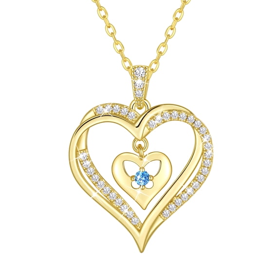 Yndra 18K Gold Plated Heart Necklace for Women,S925 Sterling Silver March Aquamarine Birthstone Butterfly Pendant Necklace,Jewelry Gift for Her Wife Mom Girlfriend,Birthday Mother’s Day Gift