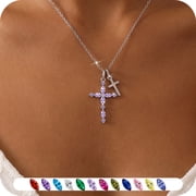 925 Sterling Silver 3-Way Cross Necklace for Women,Detachable June Alexandrite Birthstone Cross Double Pendant Christian Necklace,Anniversary Birthday Jewelry G