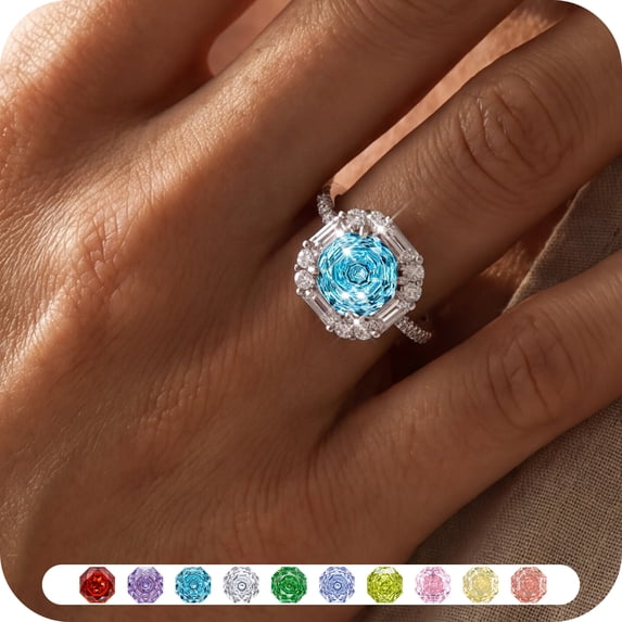 Yndra Birthstone Ring for Women,Silver Plated Halo CZ Adjustable Ring,Vintage Promise Band Ring,Valentine’s Day Birthday Christmas Mother’s Day Jewelry Gift for Wife Mom Girlfriend