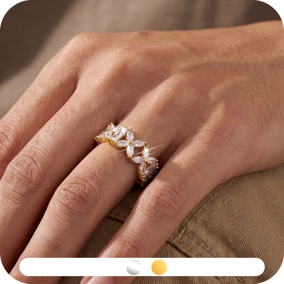 Yndra Butterfly CZ Eternity Band Ring for Women,5A Cubic Zirconia Full Band Ring,18K Gold Plated Wedding Stackable Ring,Jewelry Gift for Her Sise 7