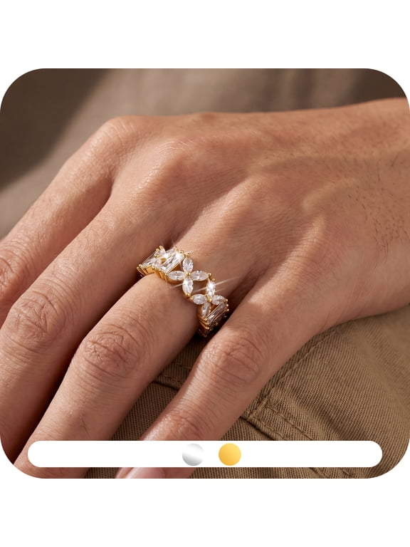 Butterfly CZ Eternity Band Ring for Women,5A Cubic Zirconia Full Band Ring,18K Gold Plated Wedding Stackable Ring,Jewelry Gift for Her Sise 8