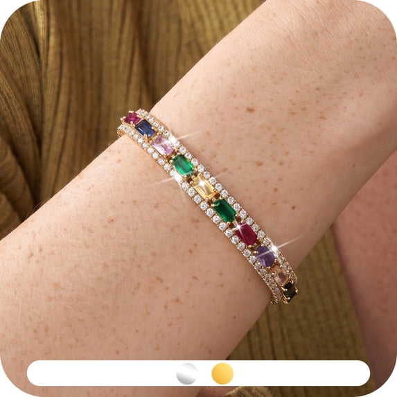 Yndra CZ Tennis Bracelet for Women,Rainbow Crystal Bracelet, 18K Gold Plated Colorful Stone Bracelet,Elegant Jewelry Gift for Her