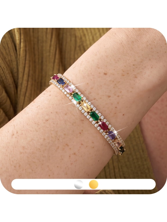 CZ Tennis Bracelet for Women,Rainbow Crystal Bracelet, 18K Gold Plated Colorful Stone Bracelet,Elegant Jewelry Gift for Her