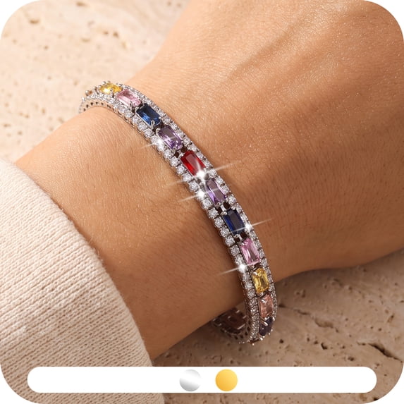 Yndra CZ Tennis Bracelet for Women,Rainbow Crystal Bracelet, 18K White Gold Plated Colorful Stone Bracelet,Elegant Jewelry Gift for Her