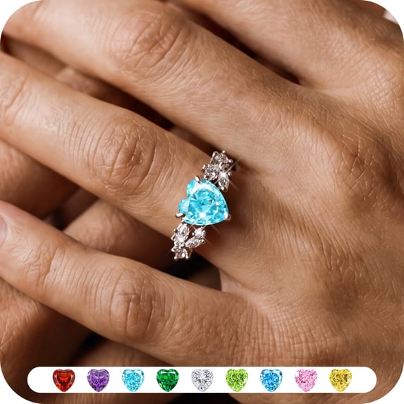 Yndra Heart Birthstone Ring for Women,Silver Plated CZ Promise Ring,Heart Engagement Ring, Valentine’s Day Birthday Christmas Mother’s Day Jewelry Gift for Women Wife Mom Girlfriend