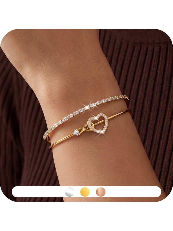 Heart Infinity Bangle Bracelet for Women,Adjustable Open Cuff Bracelet,Love Knot Bracelet in 18K Gold Plated ,Jewelry Gift for Mom Wife Girlfriend
