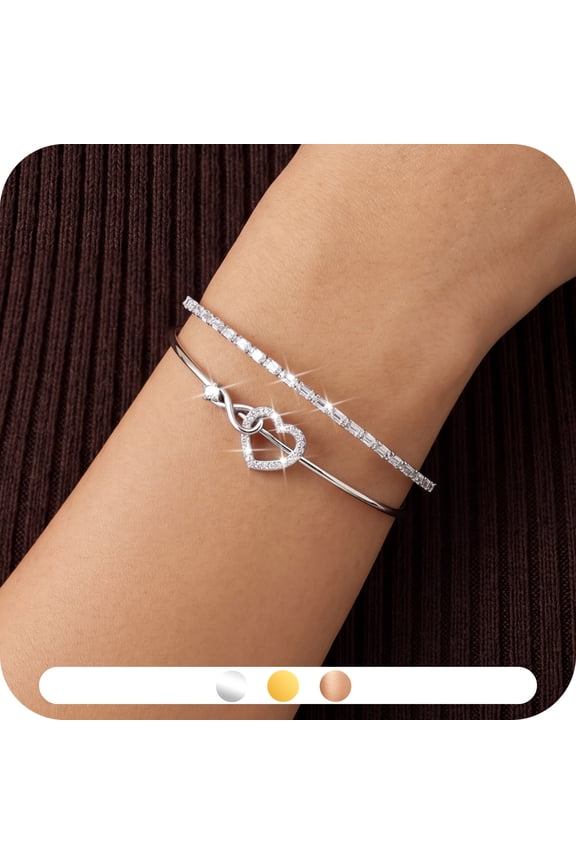 Heart Infinity Bangle Bracelet for Women,Adjustable Open Cuff Bracelet,Love Knot Bracelet in 925 Sterling Silver Plated,Jewelry Gift for Mom Wife Girlfriend