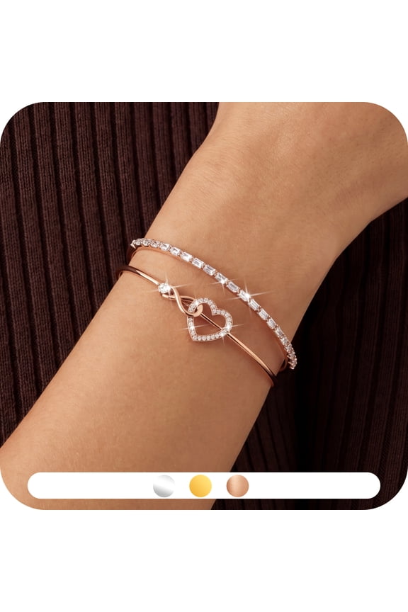 Heart Infinity Bangle Bracelet for Women,Adjustable Open Cuff Bracelet,Love Knot Bracelet in Rose Gold Plated,Jewelry Gift for Mom Wife Girlfriend