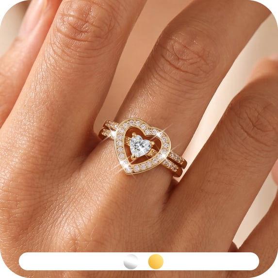 Yndra Heart Moissanite Ring Set for Women, 2PCS Stackable Wedding Ring Set,18K Gold Plated Promise Rings,Dainty Engagement Jewelry Gift for Her Size 7