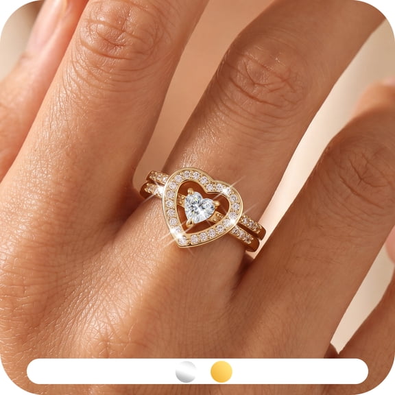 Yndra Heart Moissanite Ring Set for Women, 2PCS Stackable Wedding Ring Set,18K Gold Plated Promise Rings,Dainty Engagement Jewelry Gift for Her Size 7