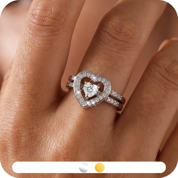 Yndra Heart Moissanite Ring Set for Women, 2PCS Stackable Wedding Ring Set,925 Sterling Silver Plated Promise Rings,Dainty Engagement Jewelry Gift for Her Size 5