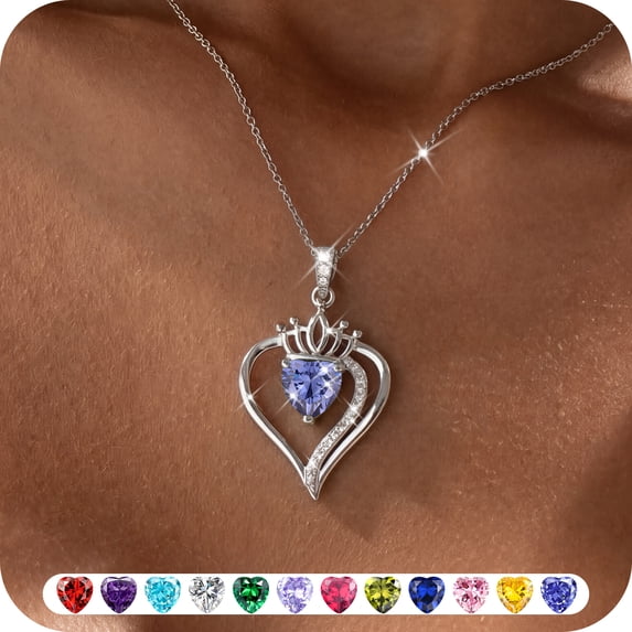 Yndra Heart Necklace for Women,S925 Sterling Silver December Tanzanite Birthstone Crown Pendant Necklace,Jewelry Gift for Her Wife Mom Girlfriend,Birthday Valentine’s Day Mother’s Day Gift