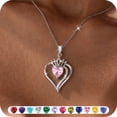 thumbnail image 1 of Yndra Heart Necklace for Women,S925 Sterling Silver October Pink Tourmaline Birthstone Crown Pendant Necklace,Jewelry Gift for Her Wife Mom Girlfriend,Birthday Valentine’s Day Mother’s Day Gift, 1 of 10