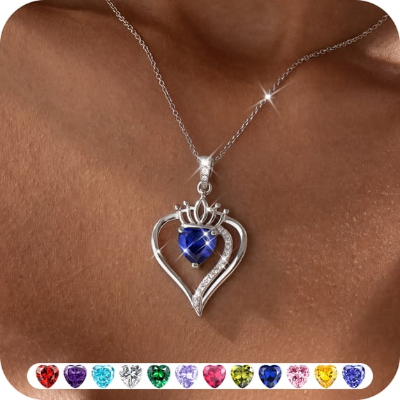 Yndra Heart Necklace for Women,S925 Sterling Silver September Sapphire Birthstone Crown Pendant Necklace,Jewelry Gift for Her Wife Mom Girlfriend,Birthday Valentine’s Day Mother’s Day Gift
