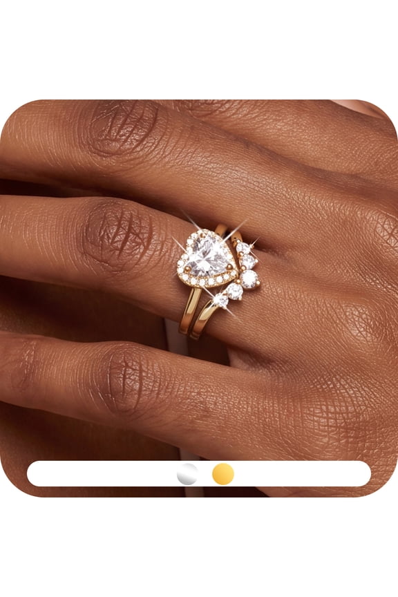 Heart Shaped Engagement Ring Set for Women,5A CZ Halo Wedding Ring Set,18K Gold Plated Stackable Promise Rings,Dainty Wedding Jewelry Gift for Her Size 6