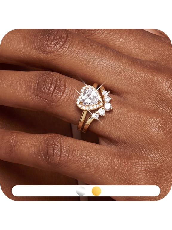 Heart Shaped Engagement Ring Set for Women,5A CZ Halo Wedding Ring Set,18K Gold Plated Stackable Promise Rings,Dainty Wedding Jewelry Gift for Her Size 7