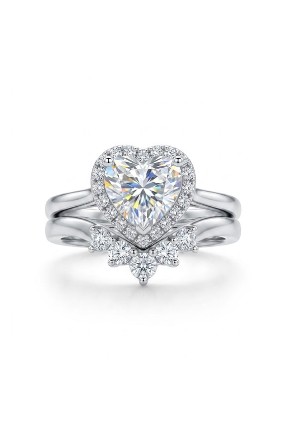 Heart Shaped Engagement Ring Set for Women,5A CZ Halo Wedding Ring Set,925 Sterling Silver Plated Stackable Promise Rings,Dainty Wedding Jewelry Gift for Her Size 8